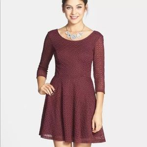 Lush Lace Skater Dress Juniors Girls Women Holiday Small Burgundy Red Wine